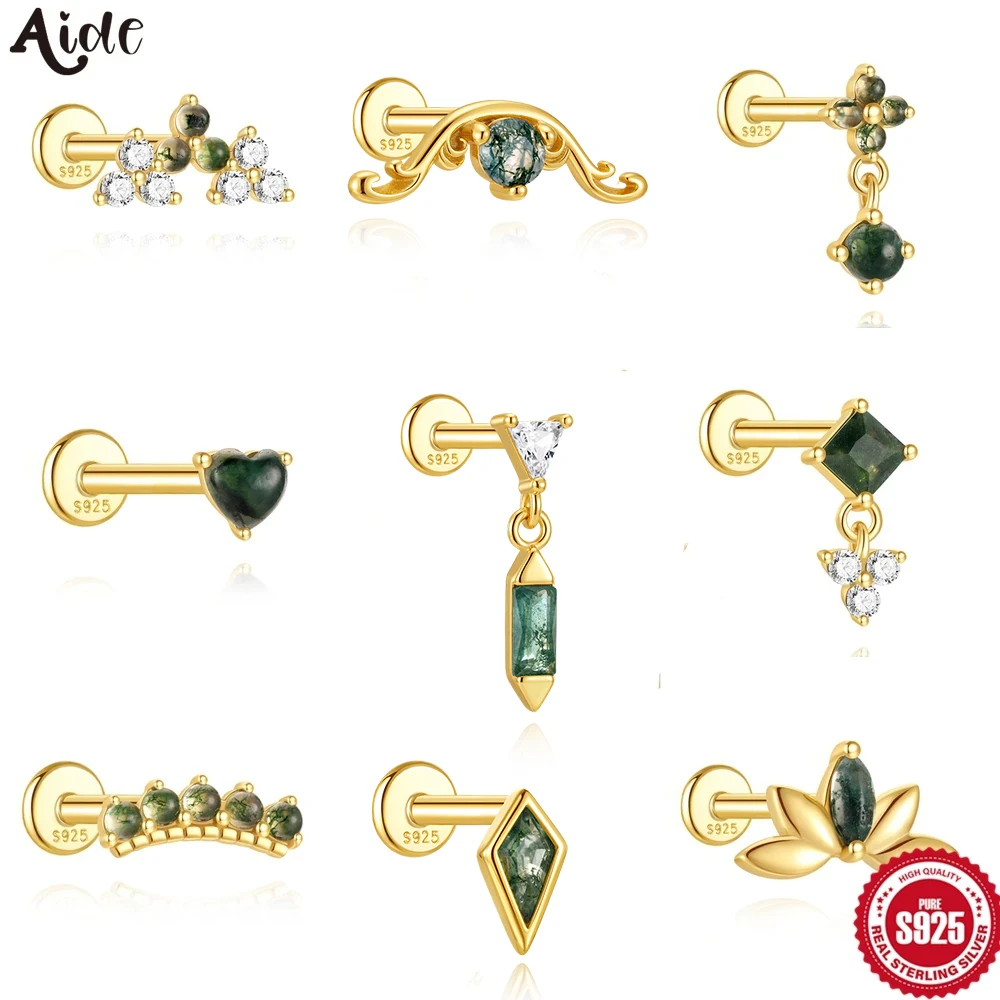 Aide 925 Sterling Silber Kleine Winzige Grüne Achat Ohrstecker Gold Farbe Cut Kristall Ohrstecker Für Frauen Schmuck Pendientes 1 STÜCK