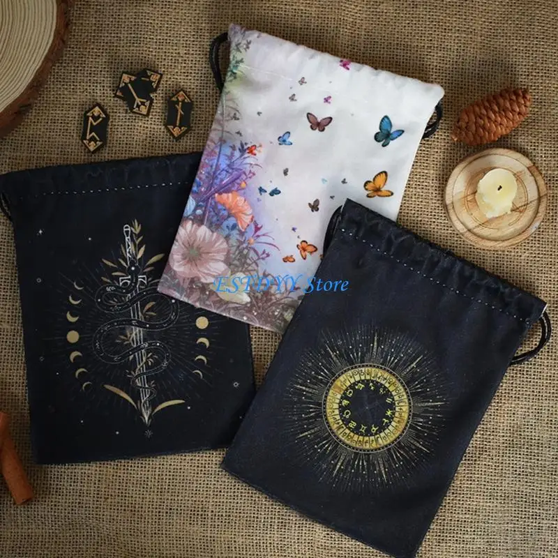 G6DE Tarots Card Storage with Drawstrings Portable Dices Holder Organizers Jewelry Dices Tarots Gifts Packaging Bag