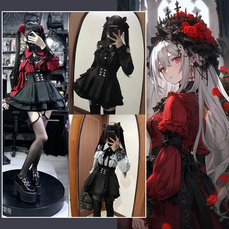 Jirai Kei ชุด S-XL Lolita สาวเสื้อผู้หญิง Kawii โบว์ 3 สียาวเสื้อ Y2K หวานญี่ปุ่นสไตล์ผู้หญิงชุด