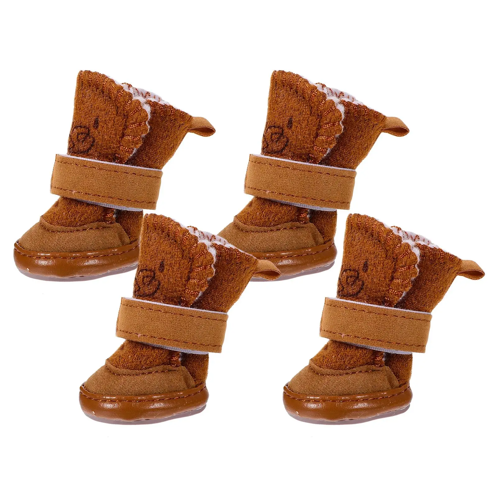 

4 Pcs Dog Lamb Snow Boots Soft Cotton Thick Fleece Anti Slip Rubber Soles Adjustable Snap Closure Dry Clean Comfortable All