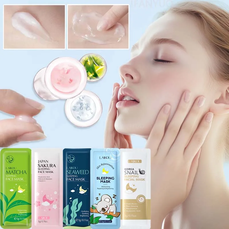 1/5 Stück Feuchtigkeitsspendende Gesichtsmaske Sakura Schnecken-Algen Gesichts-Schlafmaske Creme Aufhellend Hydratisierend Tief Nährend Hautpflege