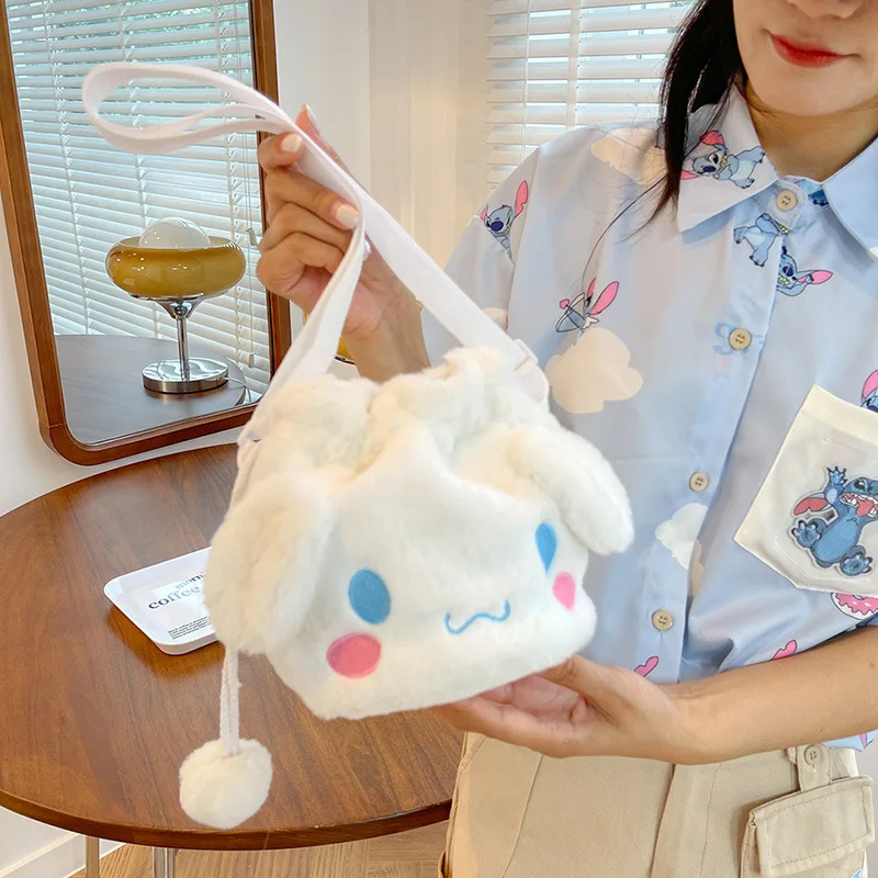 Cartoon Plush Bags For Women Sanrio Cinnamoroll Kuromi Shoulder Bag Large Capacity Crossbody Bag Coin Purse Handbag Girl Gift