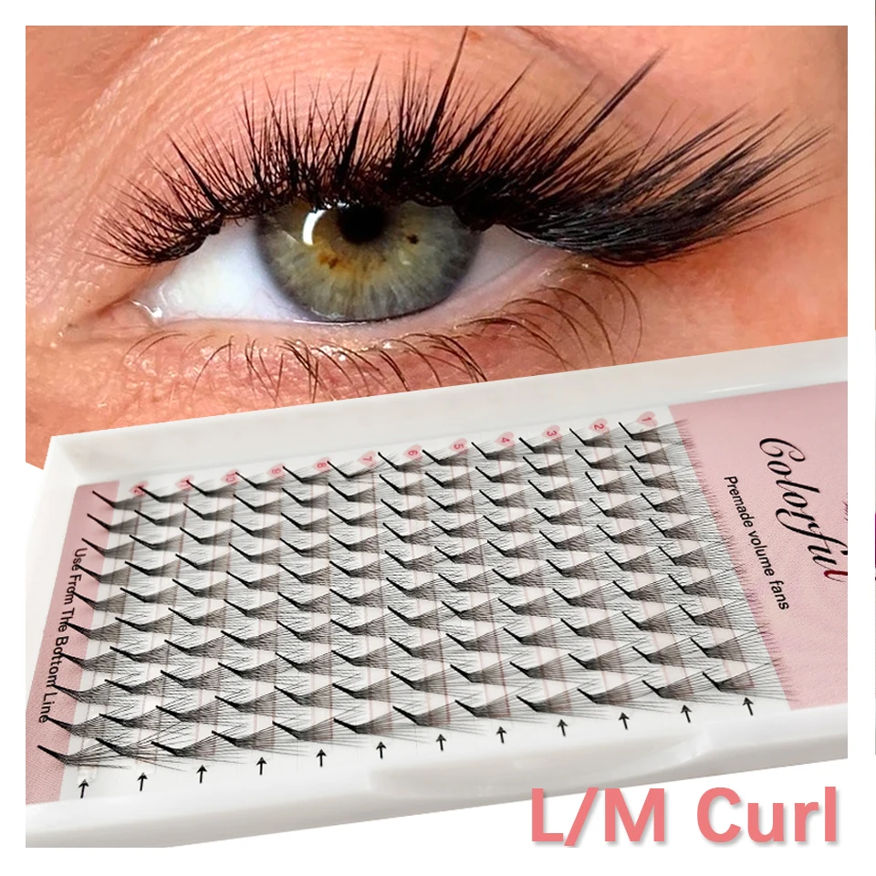 L M Curl Volume Promade Fan Wimpers Scherpe steel Dunne puntige basis Faux Nertsen Premade Russische Volume Wimpers Super Fan Make-up Cilio