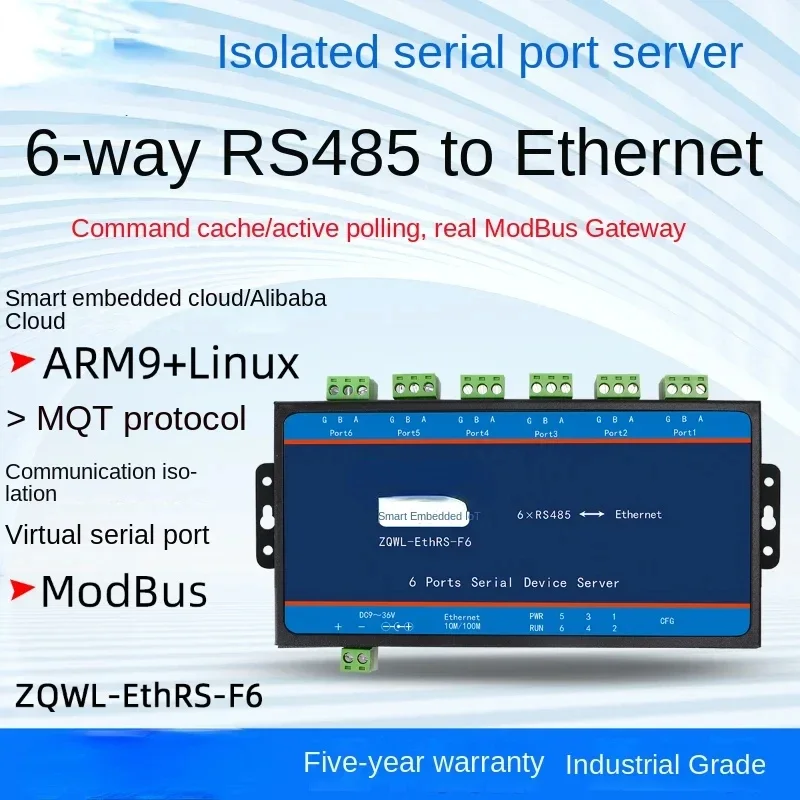 6-way RS485 serial port server/serial port to network/Modbus TCP to RTU/128 nodes Hot sales