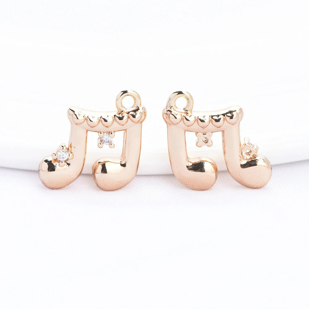 (9074)11x12MM 24K Gold Color Brass with Zircon Woven Bag Musical Note Shaped Pendants High Quality DIY Jewelry Making Findings