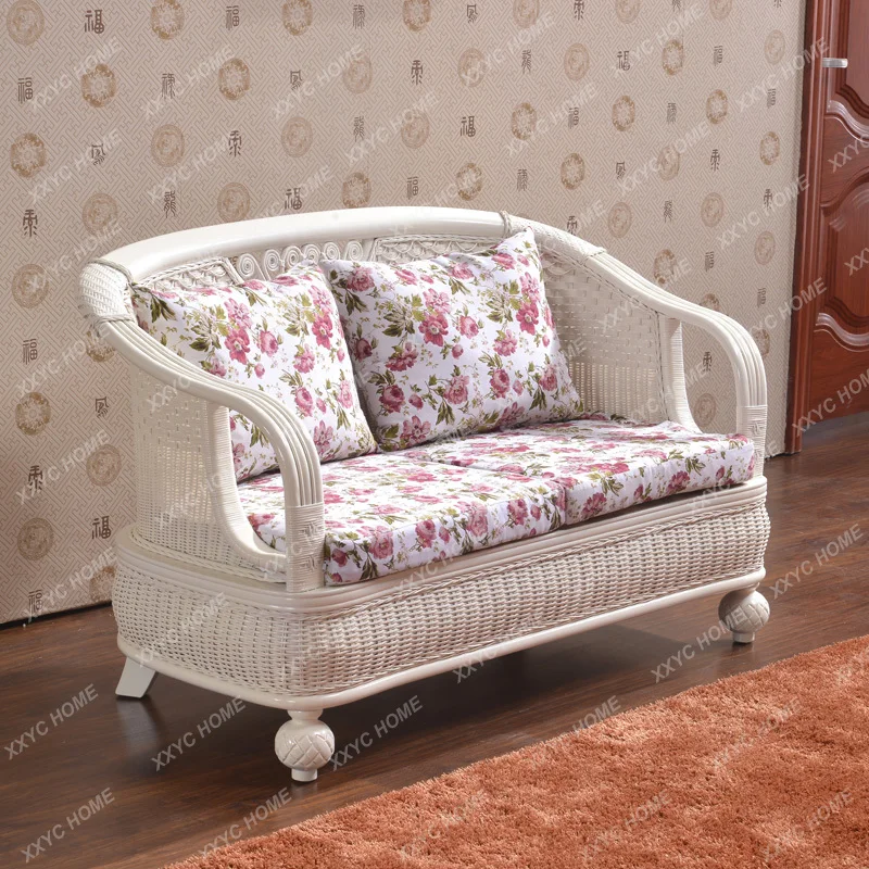 K Cream style Indonesian real vine white large and small apartment rattan sofa five-piece set