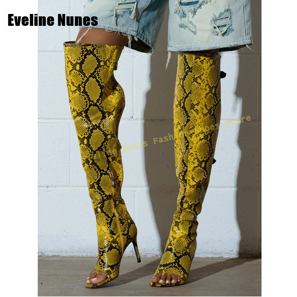 

Golden Snake-Effect Sexy Long Boots Clip Toe Stiletto Buckle Strap Cut Out Sexy Spicy Girl Over The Knee High Boots 2025 Trend