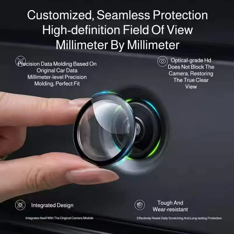 2pcs Car Camera Protective Cover 360° High-Definition Camera Lens with Sticker Waterproof and Dustproof Protection Accessories