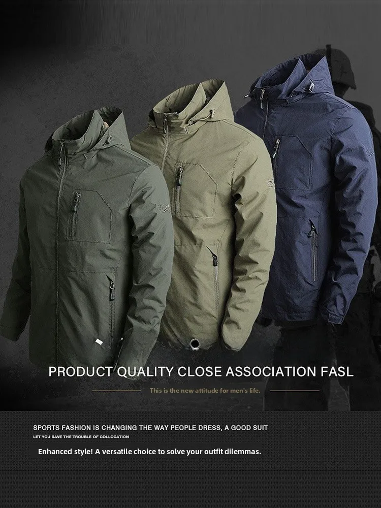 

Весенне-осеннее мужское спортивное повседневное пальто в стиле милитари с капюшоном, тонкая летная ветровка, дышащая, большого размера