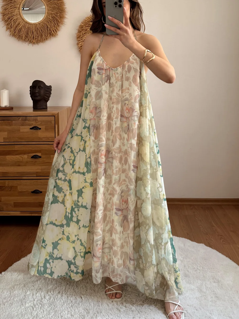 

Women's Summer Suspender Dress 2025 Vintage Printed Off Shoulder Chiffon Women Elegant Street Loose Holiday Dress Clothing