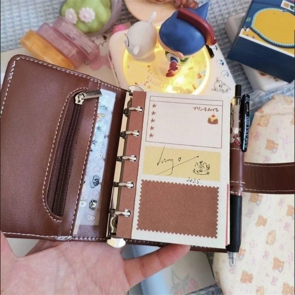 New PU Leather Leather Handbook Detachable Design Refillable Removable Shell 5-Hole Filler Loose-leaf Shell for Portable Plan