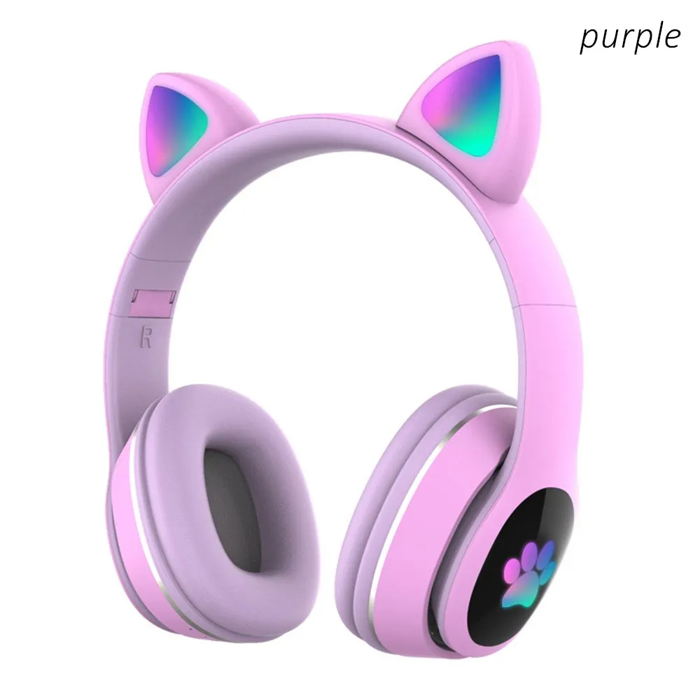 لطيف القط LED سماعات لاسلكية سماعة رأس بخاصية البلوتوث مع هيئة التصنيع العسكري TF Mp3 طفل فتاة الموسيقى ياربود هريرة خوذة سماعة لهدية عيد ميلاد