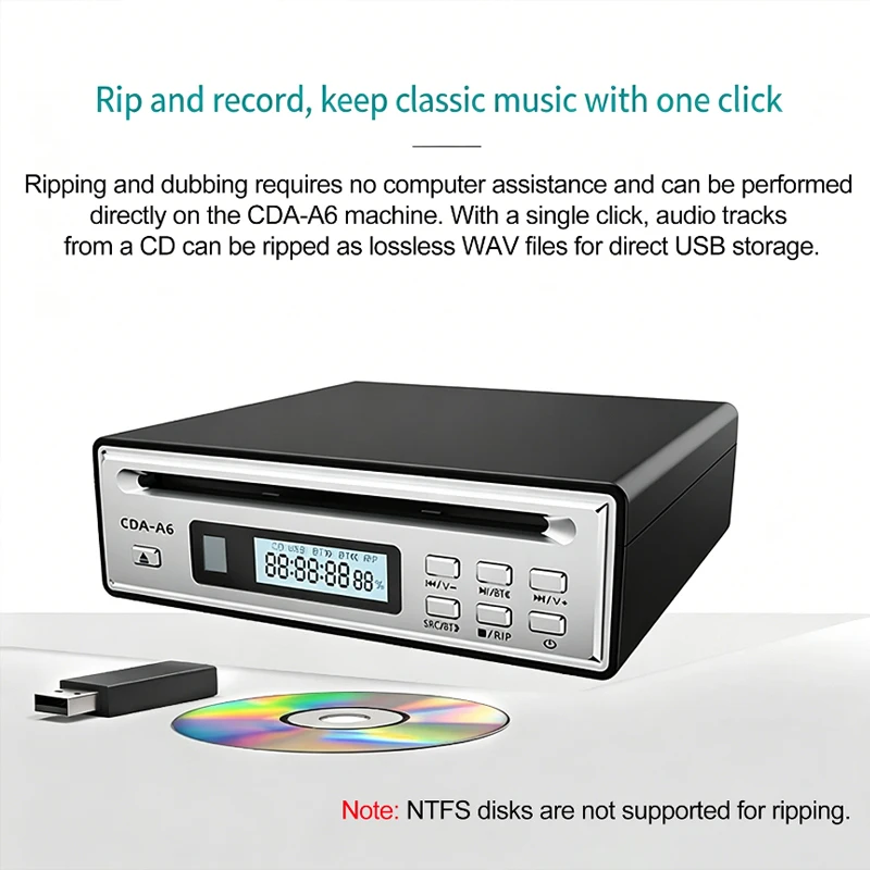 Professional CD Player Track Capture Machine One Click Track Capture WAV Bidirectional Bluetooth CD Players Fiber AUX Output