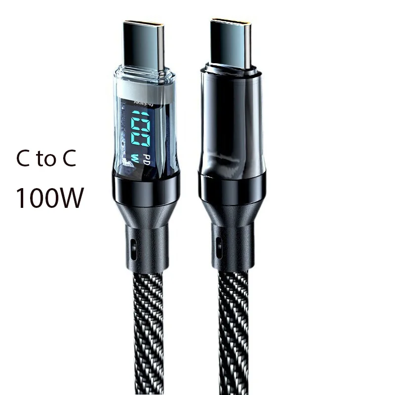 100W 120W USB C 케이블 고속 충전 케이블(LED 디스플레이 포함), USB A to C & C to C 충전 케이블, 고속 타입 C 케이블 (휴대폰용)