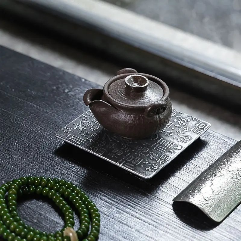

Винтажная чугунная подставка для чайника, подставка для чайной церемонии Gongfu, термостойкий поднос с дизайном в японском китайском стиле
