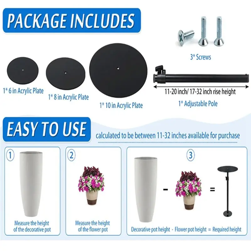 A20F-Adjustable Plant Risers,Plant Lift Inserts Flower Pot Risers For Indoor Outdoor Tall Taper Planter Container