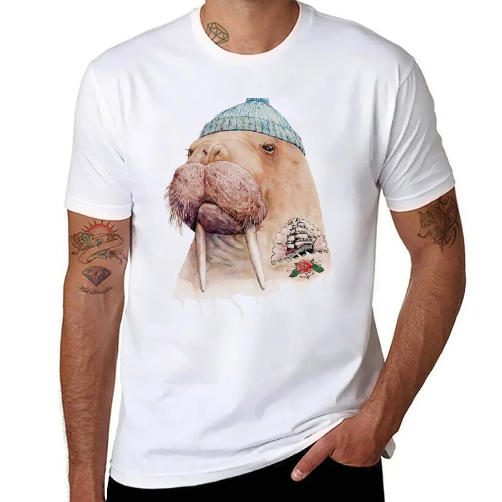 

Tattooed Walrus T-Shirt t shirts for man cotton funny man t shirts cotton T-Shirt
