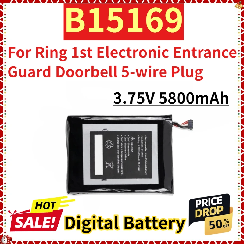 

For Ring 1st Electronic Entrance Guard Doorbell 5-wire Plug New Replacement Digital Battery 3.75V 5800mAh B15169
