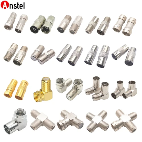 Kit de adaptador de conversión TV Pal macho hembra tipo F a TV conector Coaxial RF divisor de 3 vías ángulo recto para TV Cable Coaxial FM