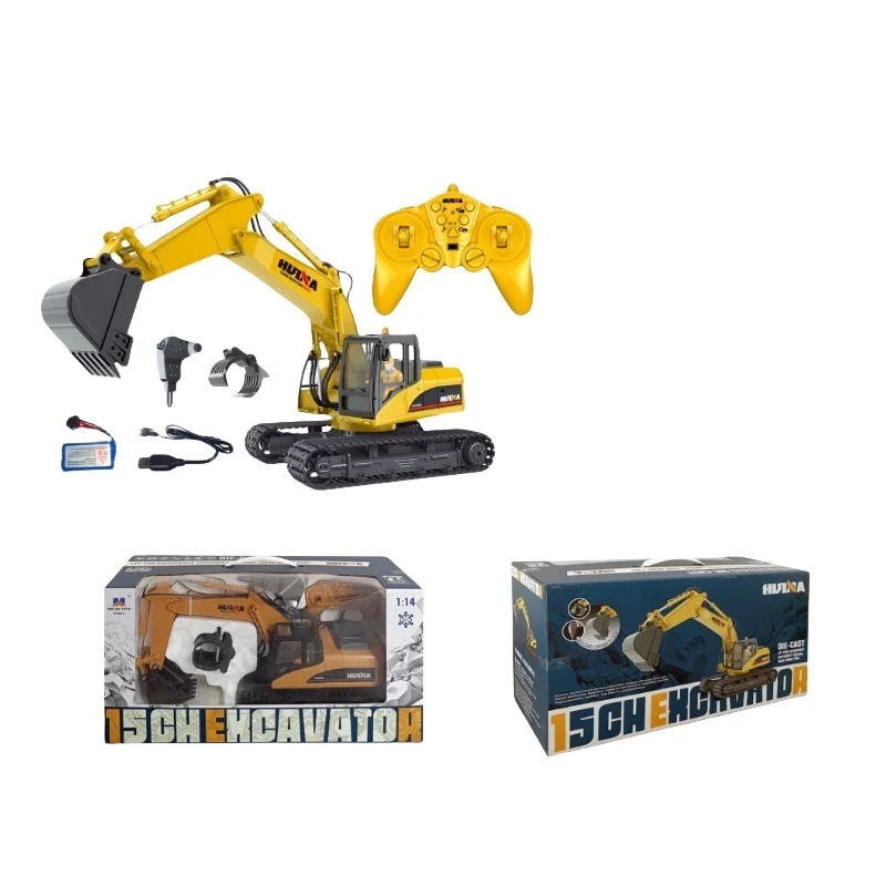 

Huina 1535-1 Remote Control Electric Excavator Toy Model With Gripper And Drill Bit Semi-Alloy Engineering Vehicle For Kids