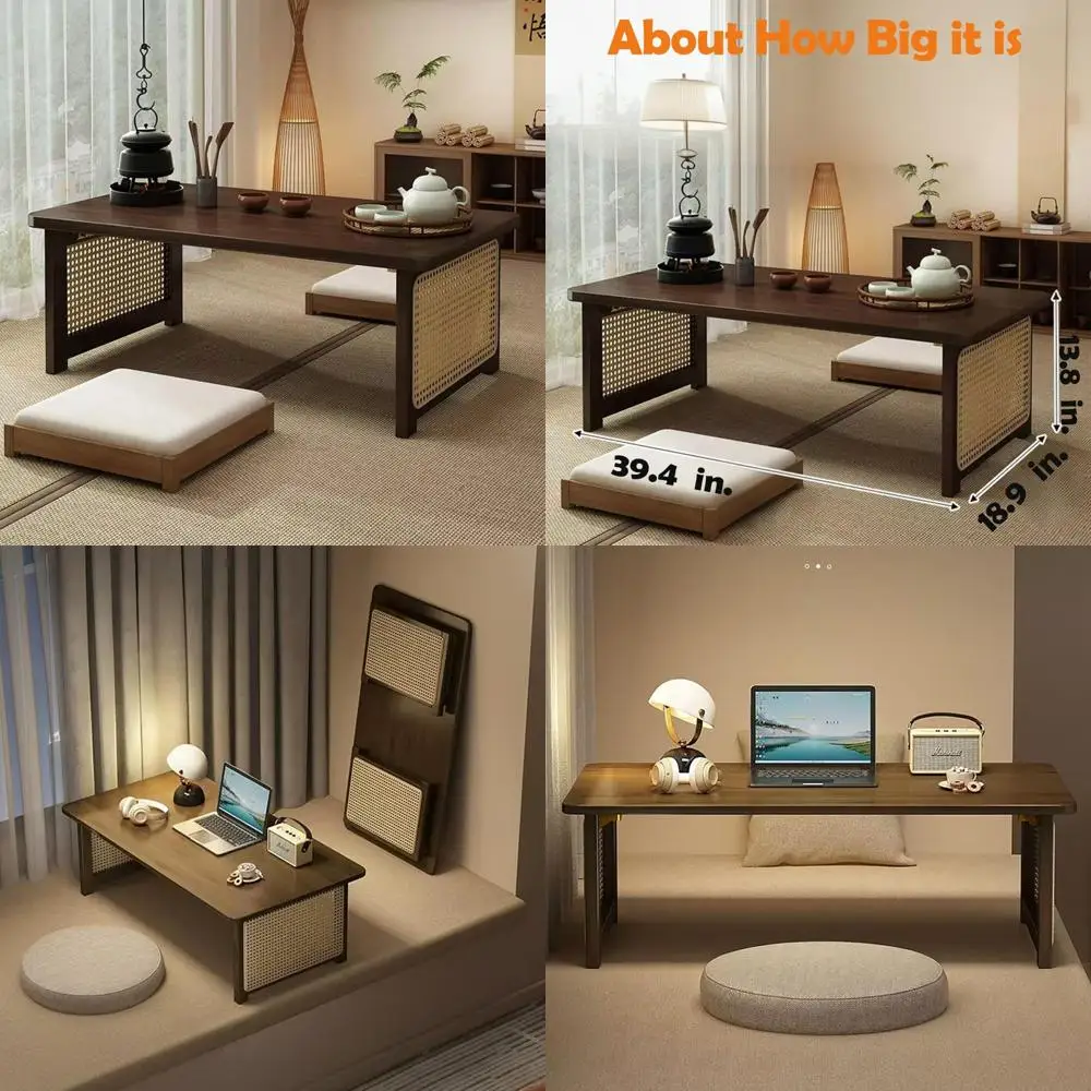 

Портативный бамбуковый складной японский журнальный столик — обеденный стол из массива дерева, сборка не требуется