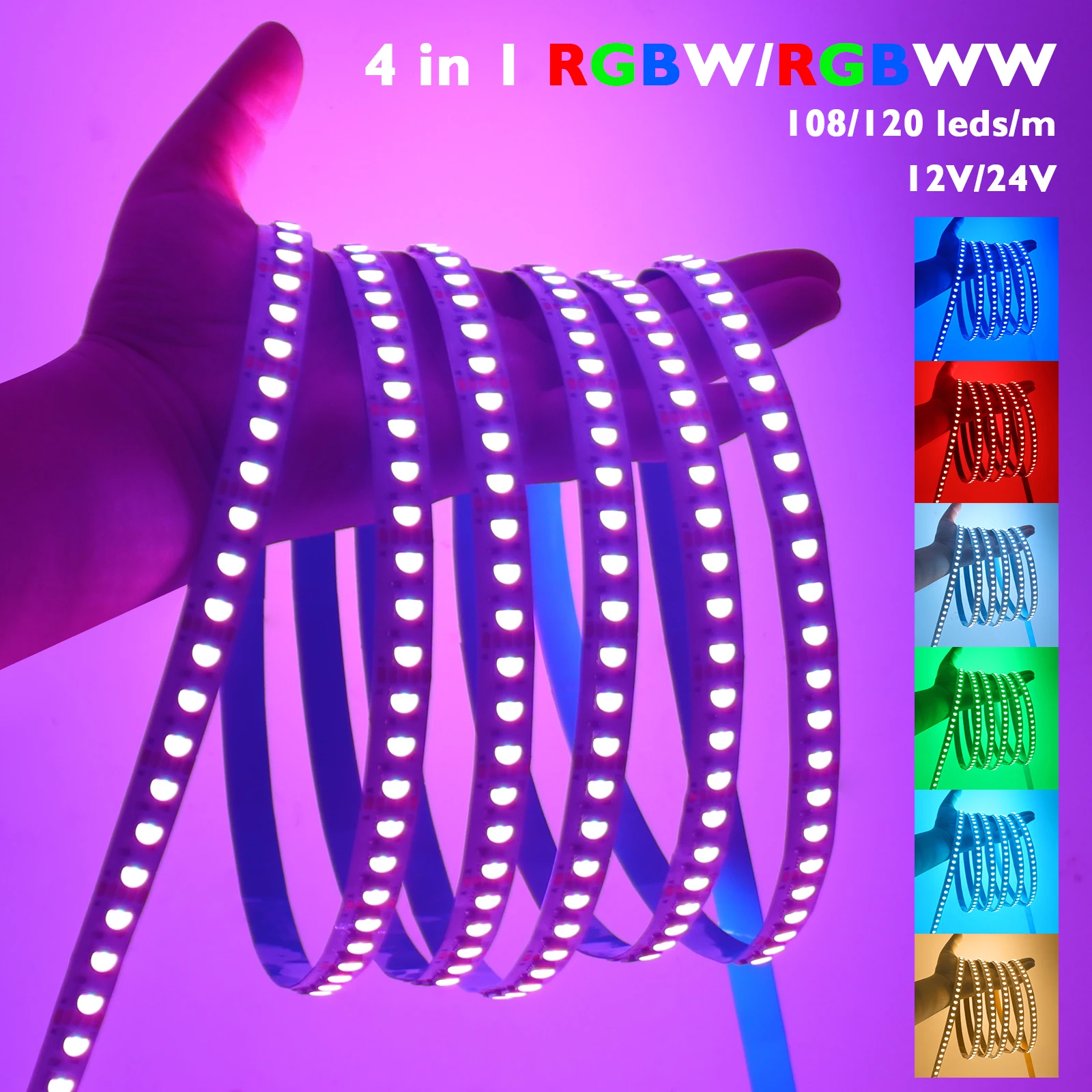 5M/Roll RGBW RGBWW LED Strip 5050 DC12V 108LEDs/M 24V 120LEDs/M 4 In 1 Chip Flexible Led Ribbon Tape Home Decoration Lamp Strips