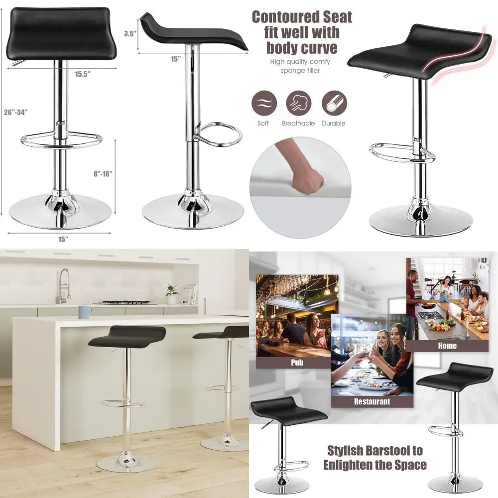 

Swivel Adjustable Bar Stools Set of 2, Modern Chrome Hydraulic Counter Chairs with PU Padded Seats for Kitchen, Bar, Dining Room