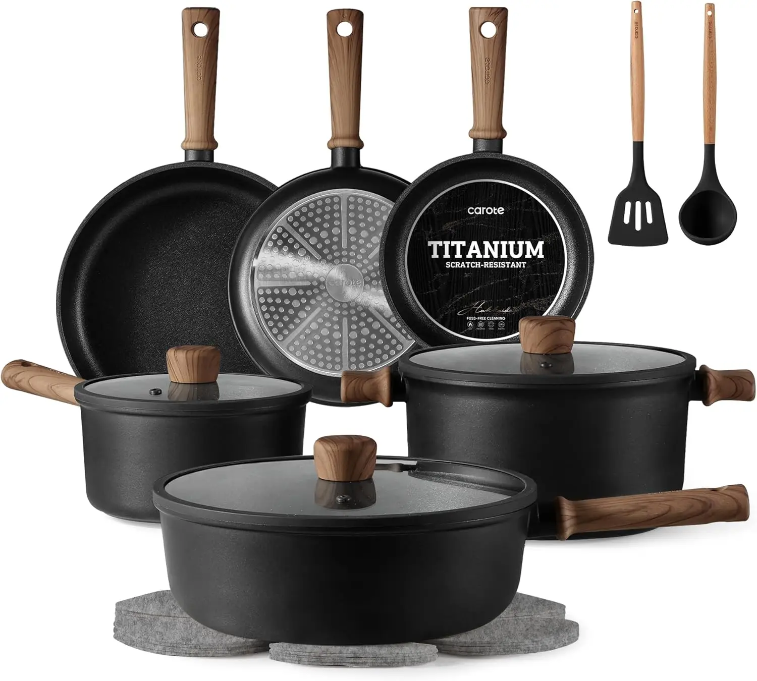 

Nonstick Pots and Pans, Induction Titanium Cookware Set 16pcs Kitchen Cooking Sets, Pot and Pan Non Stick w/Frying pan