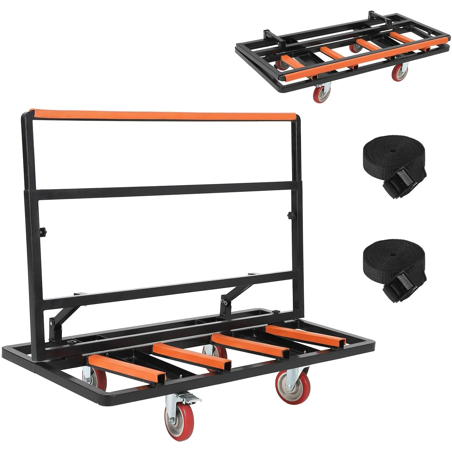 

Folding Drywall Cart Dolly 2000 lbs Load Capacity Panel & Plywood Cart 4 Swivel Casters Adjustable Handle & Tie-Down Strap