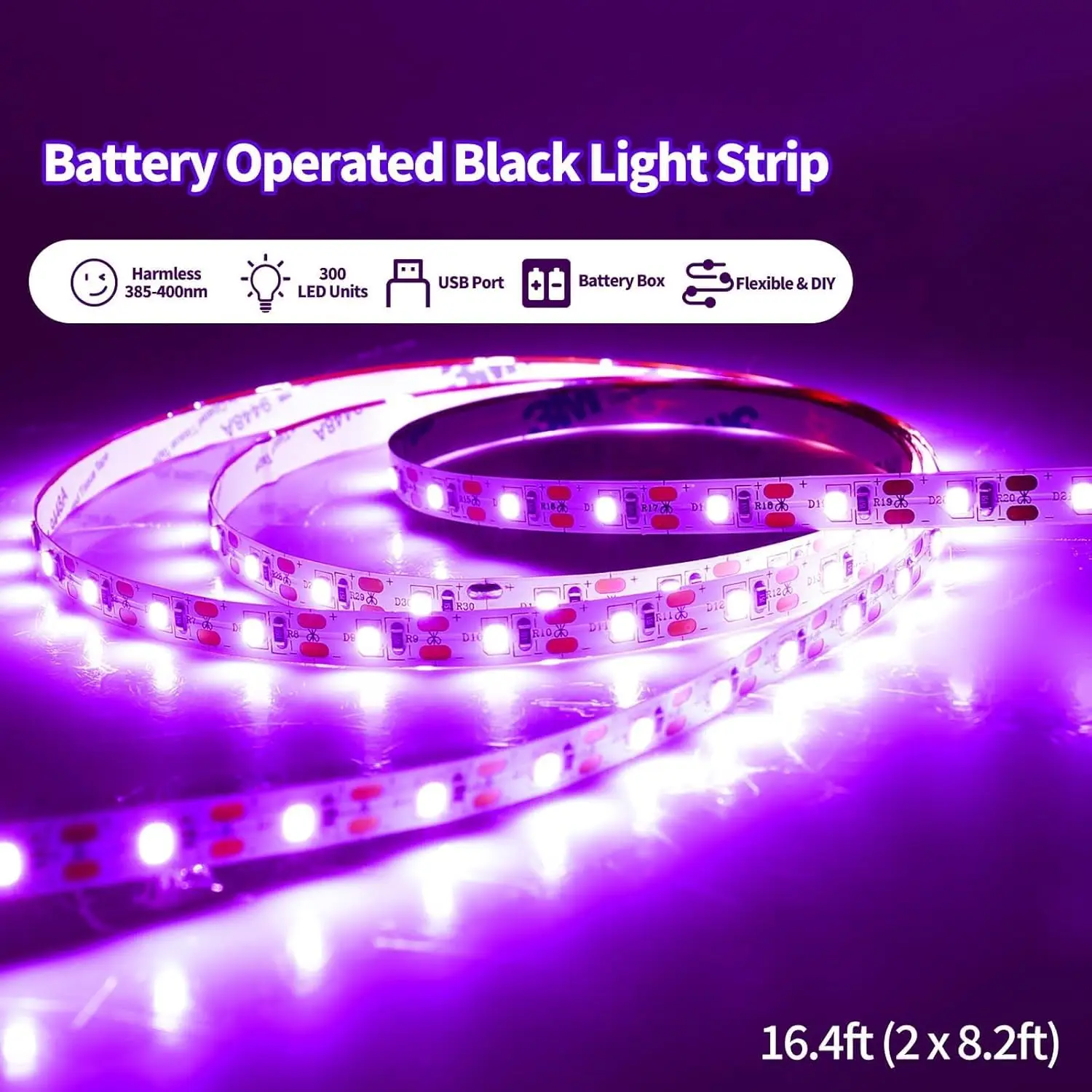 Juego combinado: tira de luz negra de 2,5 M/8,2 pies y barra de luz negra de 32 cm/12,6 pulgadas, para fiesta de neón brillante de Halloween, pintura fluorescente