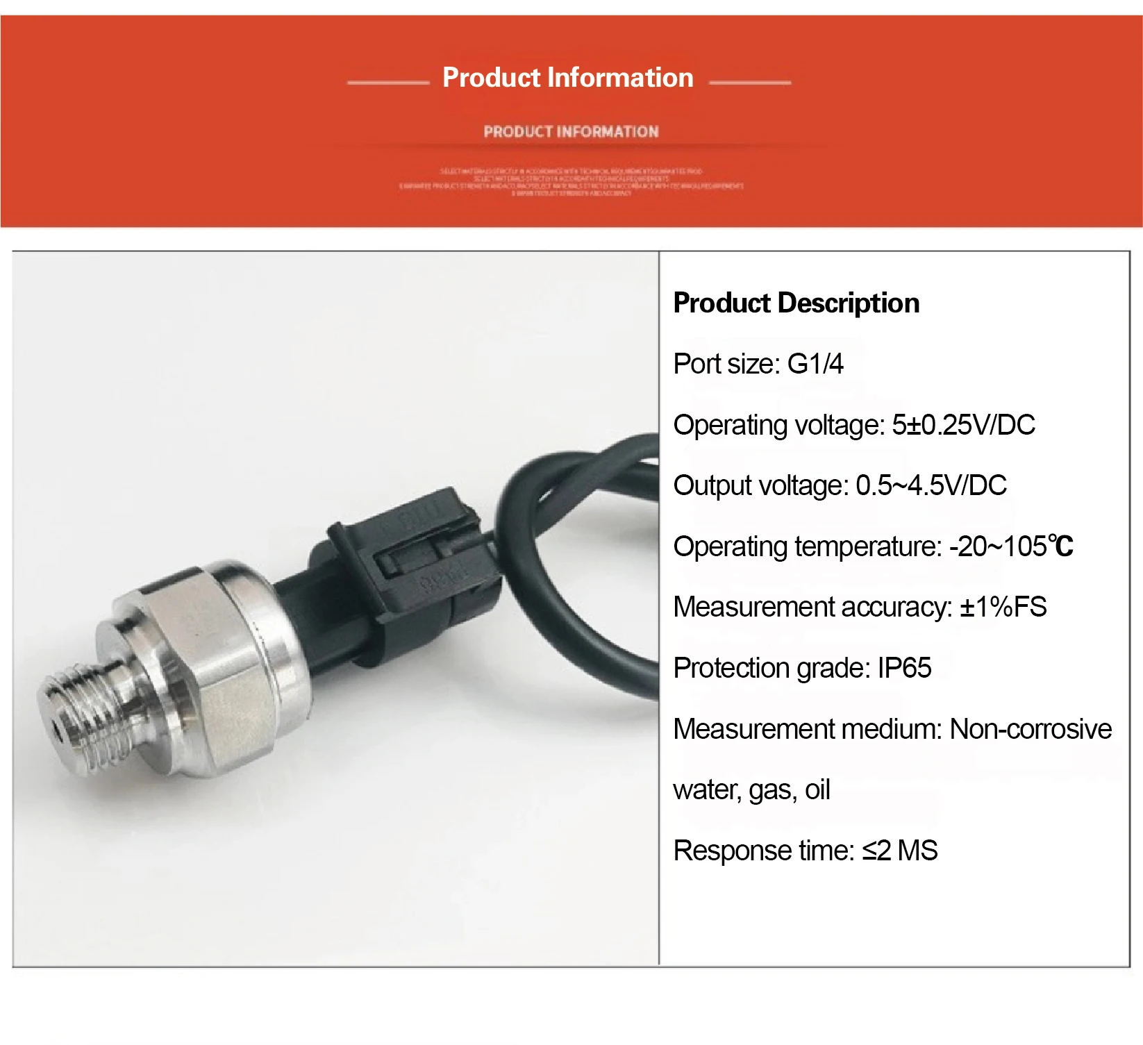0.5‑4.5v Output For Boiler Air Compressor Pump- Compact Dc5v Sensor Hk1100c G1/4 Stainless Steel Pressure Transducer