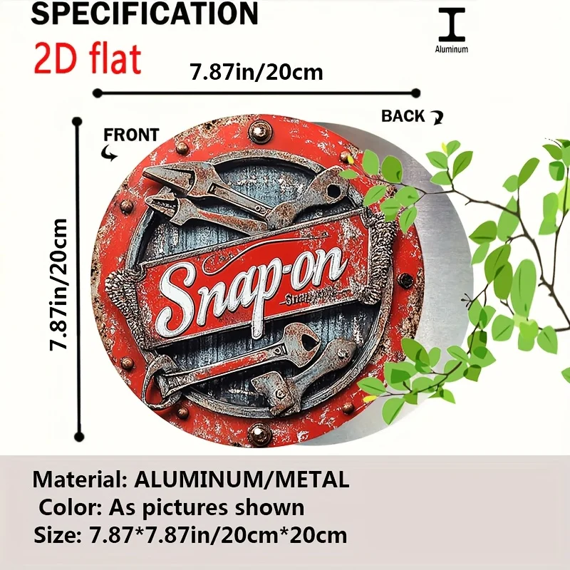 2D Flat 1pc Vintage Metal Sign Snap-on Tools Aluminum Round Poster Bold and Industrial Design Retro Vintage Look Wall Art for Ba view 3
