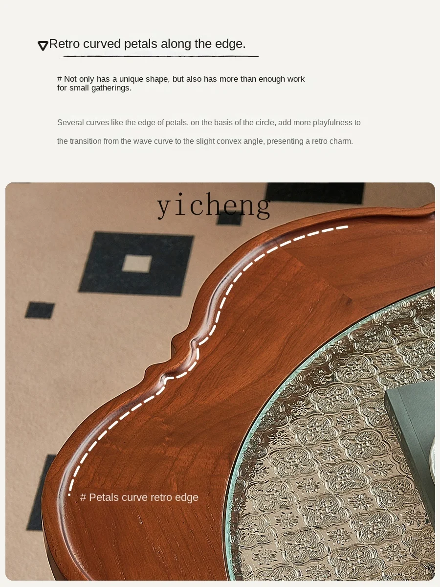 Tqh Vintage Coffee Table Solid Wood Rattan Flower round Glass Living Room Simple Modern