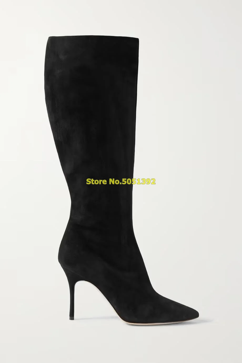 Black Suede Knee High Boots 2024 Fahsion Winter New Arrivals Zipper Pointed Toe Stiletto High Heel Classic Boots