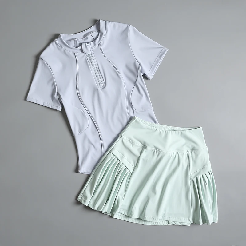 Traje deportivo para correr para mujer, novedad de verano 2025, tenis de alta gama, top de yoga con media cremallera, traje de fitness para bádminton