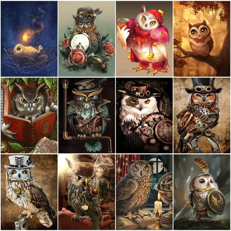 5D Diy Diamond Painting Owl Dressing Show Full Rhinestones Embroidery Mosaic Art Cross Stitch Kits Home Decor New Arrivals 2023