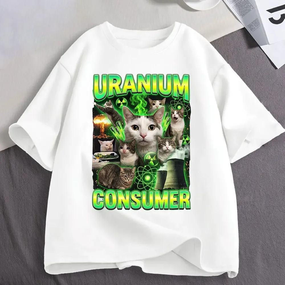 Uranium Consumer Cat Meme Funny Graphic T Shirt  Women Clothing  Casual Oversized Short Sleeve T-shirts Tops Streetwear