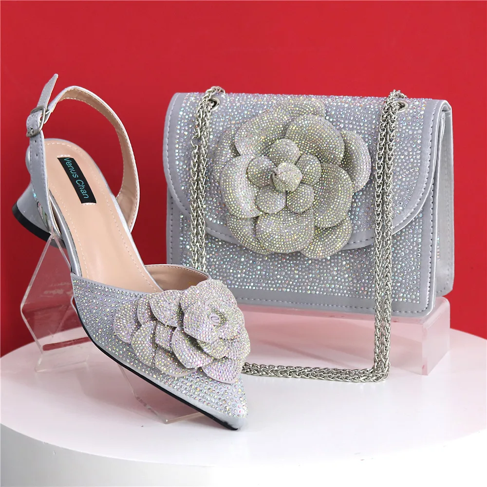 Spitze Spitze neuesten bunten Pailletten und Diamant Schmetterling Design Damenschuhe und Taschen Set schwarze Farbe – Detail 4