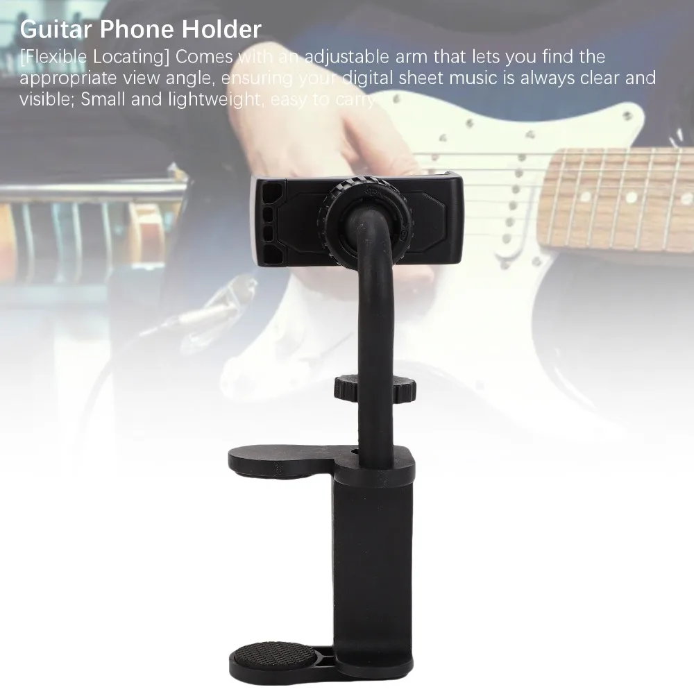 

Rotatable​ Guitar Phone Holder​ ​6-10.5cm Clamp Range​ ​Black ​Adjustable Phone Mount​ Video Recording Mount​