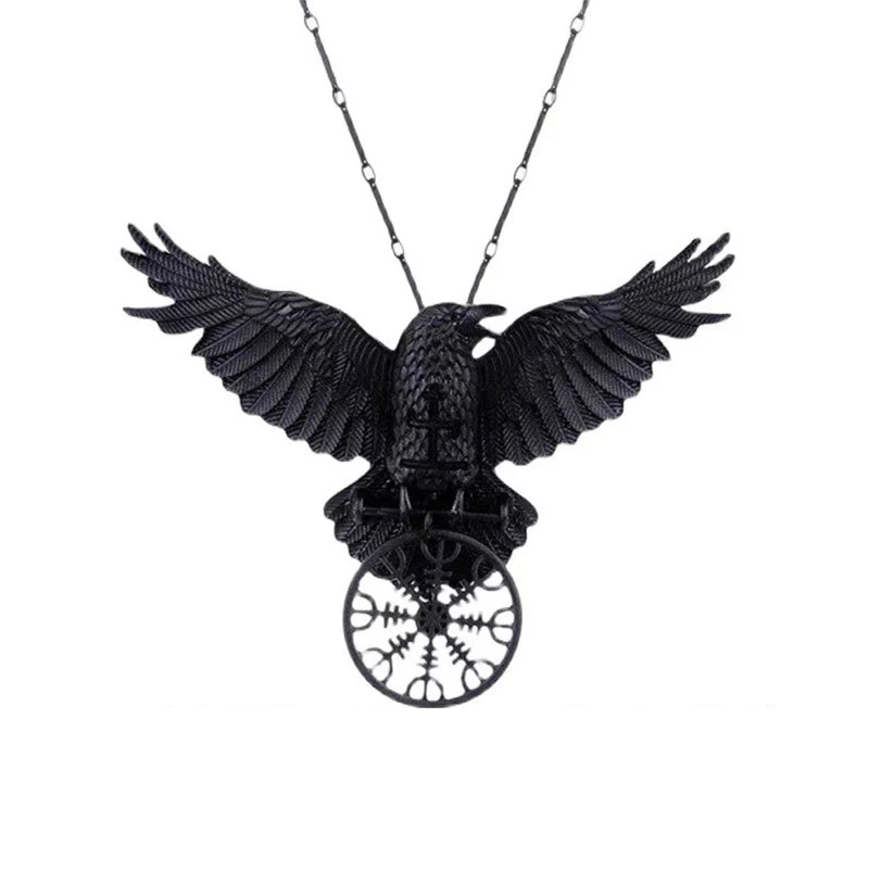 Vintage Goth Black Crow Pendant Neckalce For Women Men Viking Mystic Symbol Retro Hippie Unisex Necklace