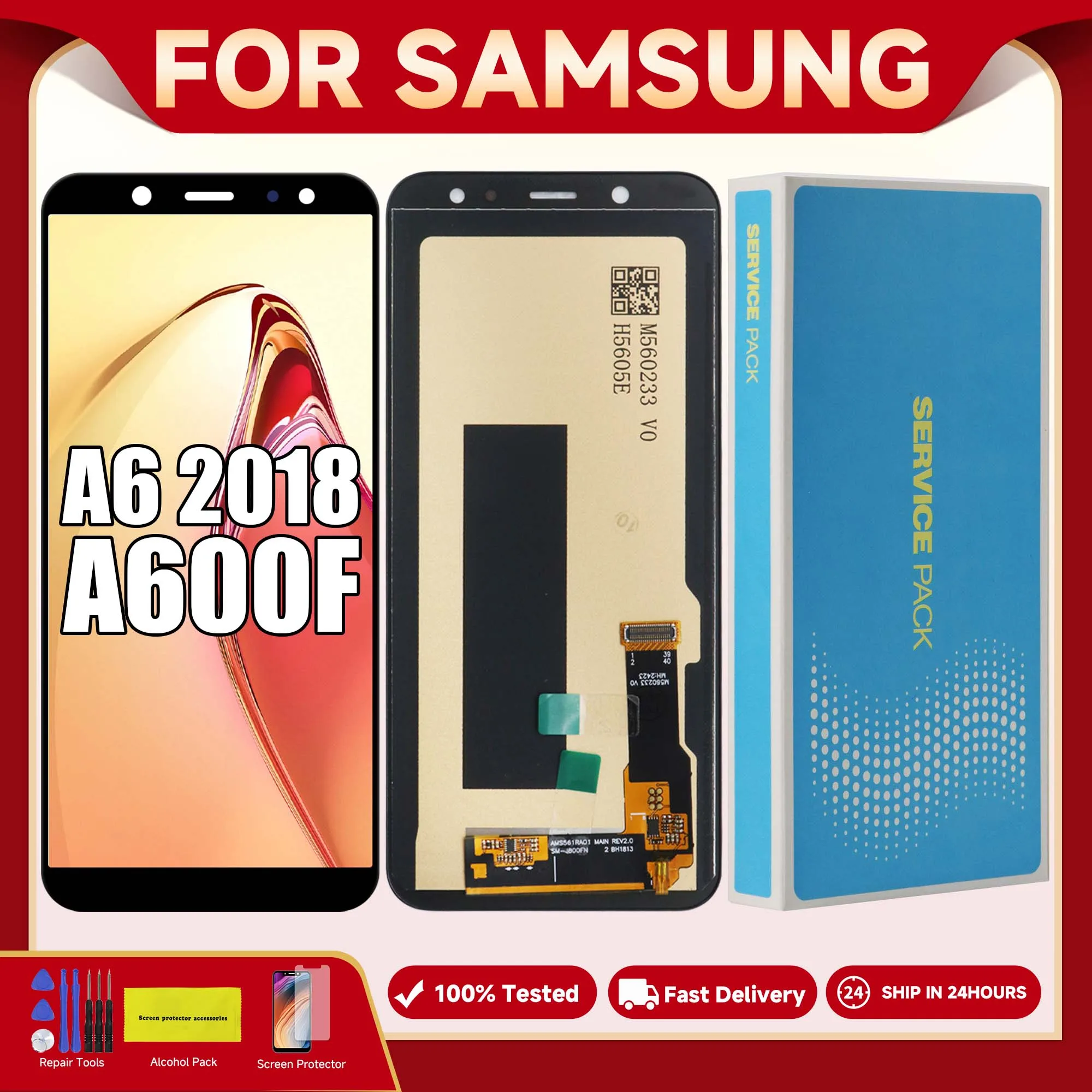 5.6 "tela amoled para samsung galaxy a6 2018 a600 display lcd montagem da tela de toque digital para samsung a600 substituição da tela