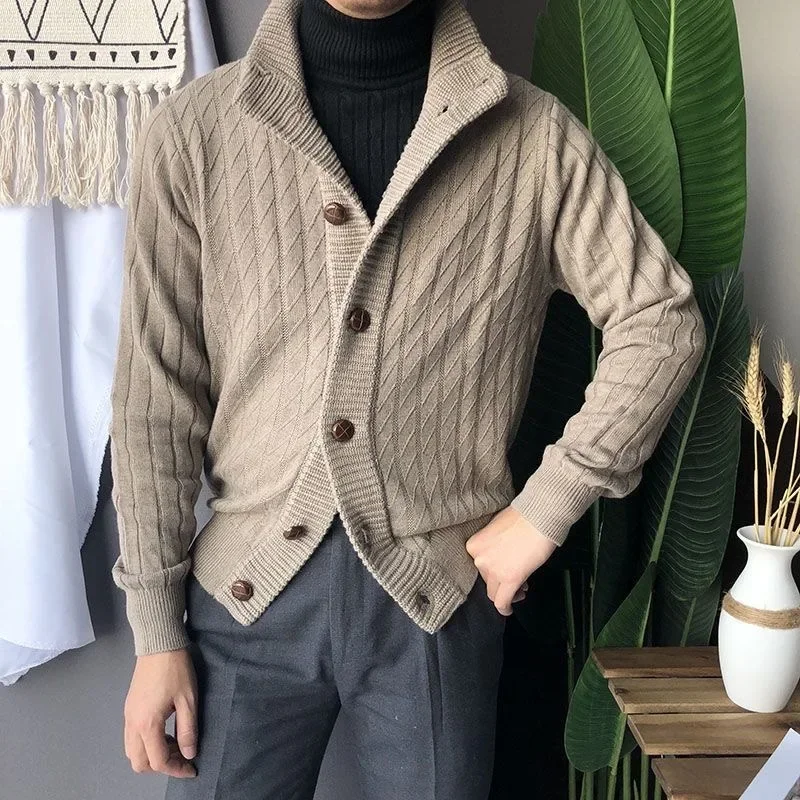 

Autumn Winter Turtleneck Sweater Men Knitwear Slim Fit Button Knit Coats Soft Warm Wool Business Cardigan Sweater Male Outerwear