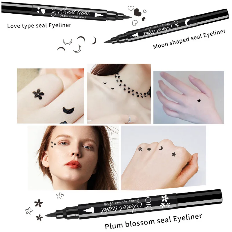 デュアルヘッドスタンプアイライナーペンクリエイティブパターンスタンプ & 精密チップ防水長期的な汚れ防止リキッドアイライナー 8 色