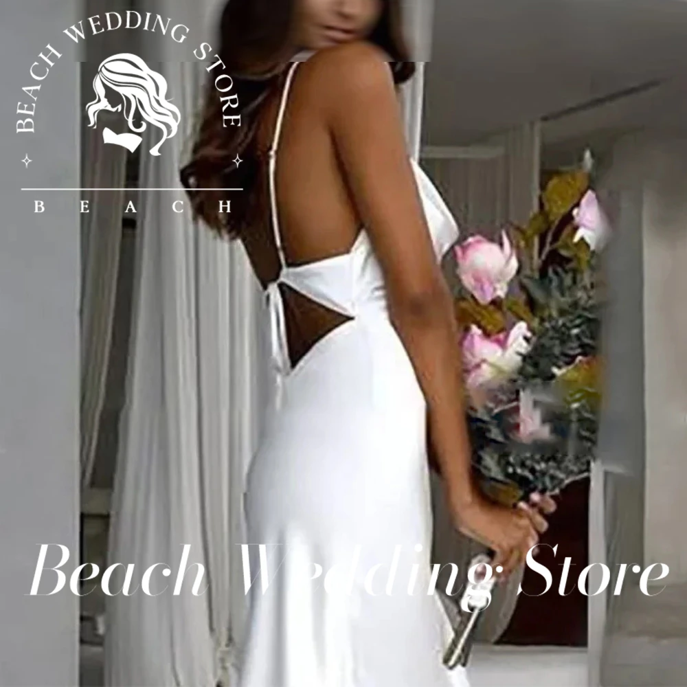 Robe de mariée de plage en satin uni, élégante, style bohème, col bénitier, drapée, dos découpé, avec traîne