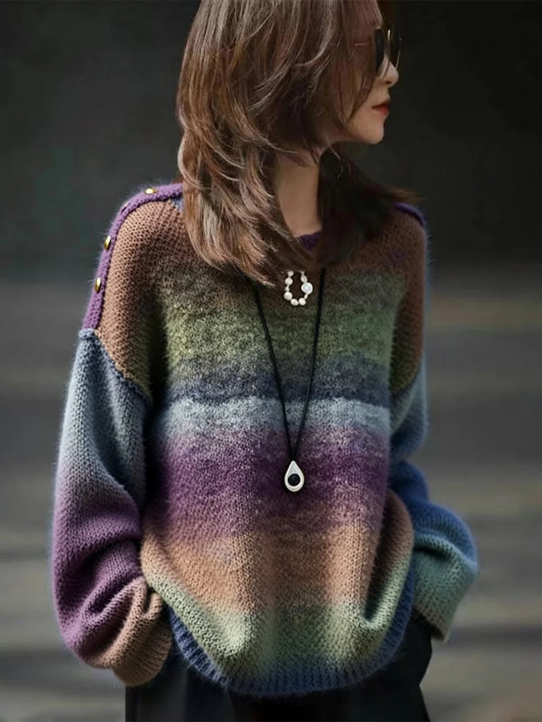 

Spring Autumn 2026 New Sle Loose Knitted Sweater adient Design Commute Versatile Women's Faion Top Breathable Long Sve