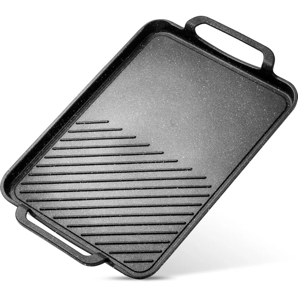 

11" x 17" Nonstick Grill Pan or Indoor Cooking & Outdoor Grilling, tile 2-In-1 Induction Large Steak Pan or Stove Tops, POA ree,