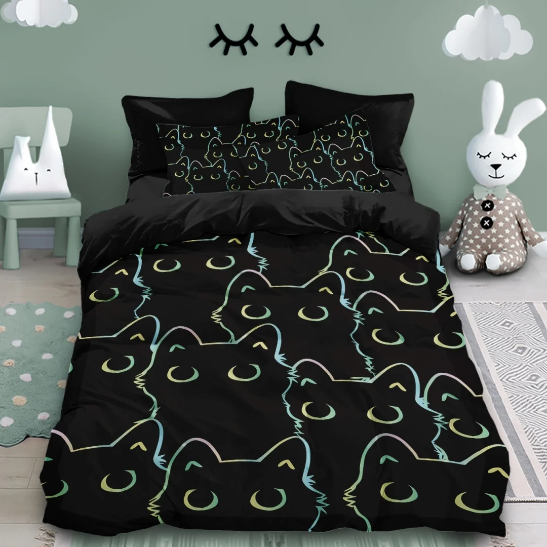 

Cute Cat Bedding Set 3D Printed Duvet Cover Set Skin-Friendly Cartoon Bedding Set Single Twin Double Size Bedroom Decor For Kids