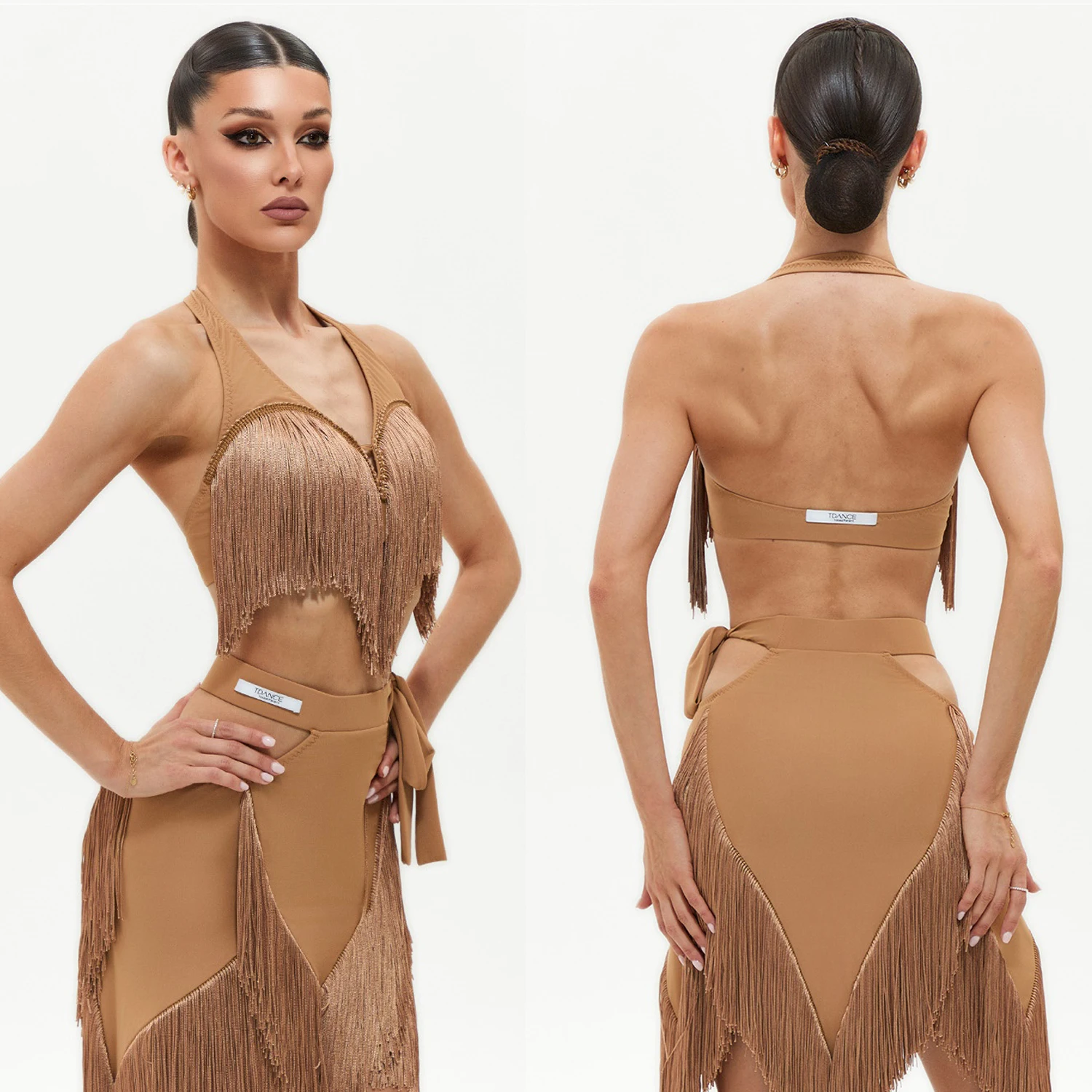 

Одежда для латинских танцев цвета кожи 2022, топы с бахромой, юбка, сексуальный костюм для выступлений, клубная одежда для соревнований по танцам ча-ча, DNV24475