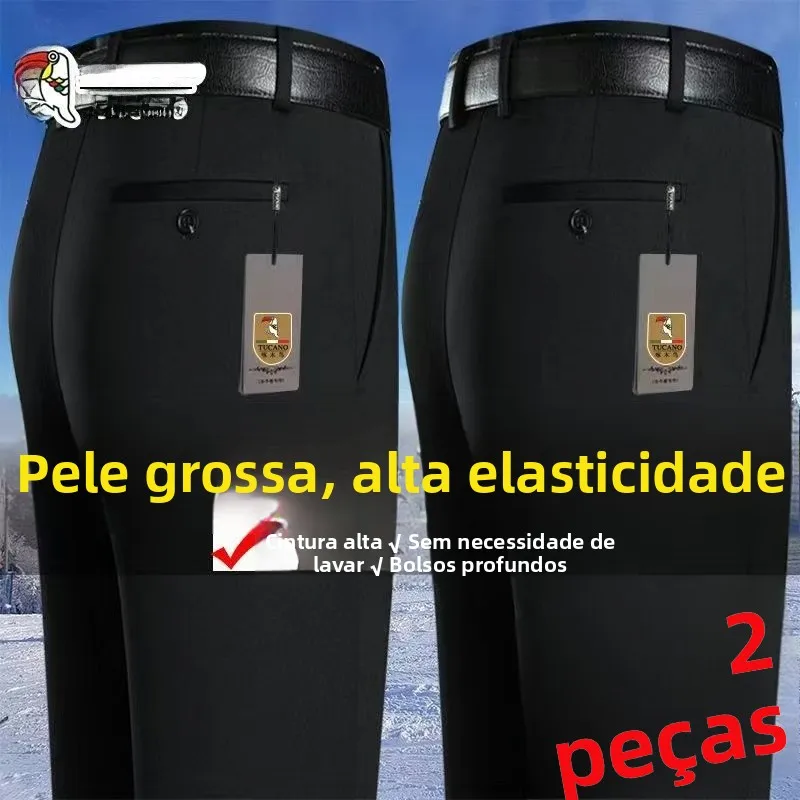 Calças Casuais Masculinas TUCANO de Perna Reta Grossa, Elásticas, para Negócios, Primavera/Outono, Antirrugas, Cintura Alta, ...