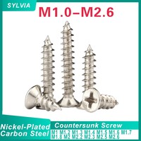 100~ 1000pcs M1 M1.2 M1.4 M1.5 M1.6 M1.7 M2 M2.2 Mini Steel Nickel Plated Recessed Countersunk Flat Head Self-tapping Wood Screw